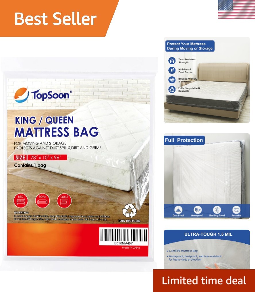 Tear-Resistant Mattress Bag for Safe Moving – Fits Queen/King – 1.5mil Thickness