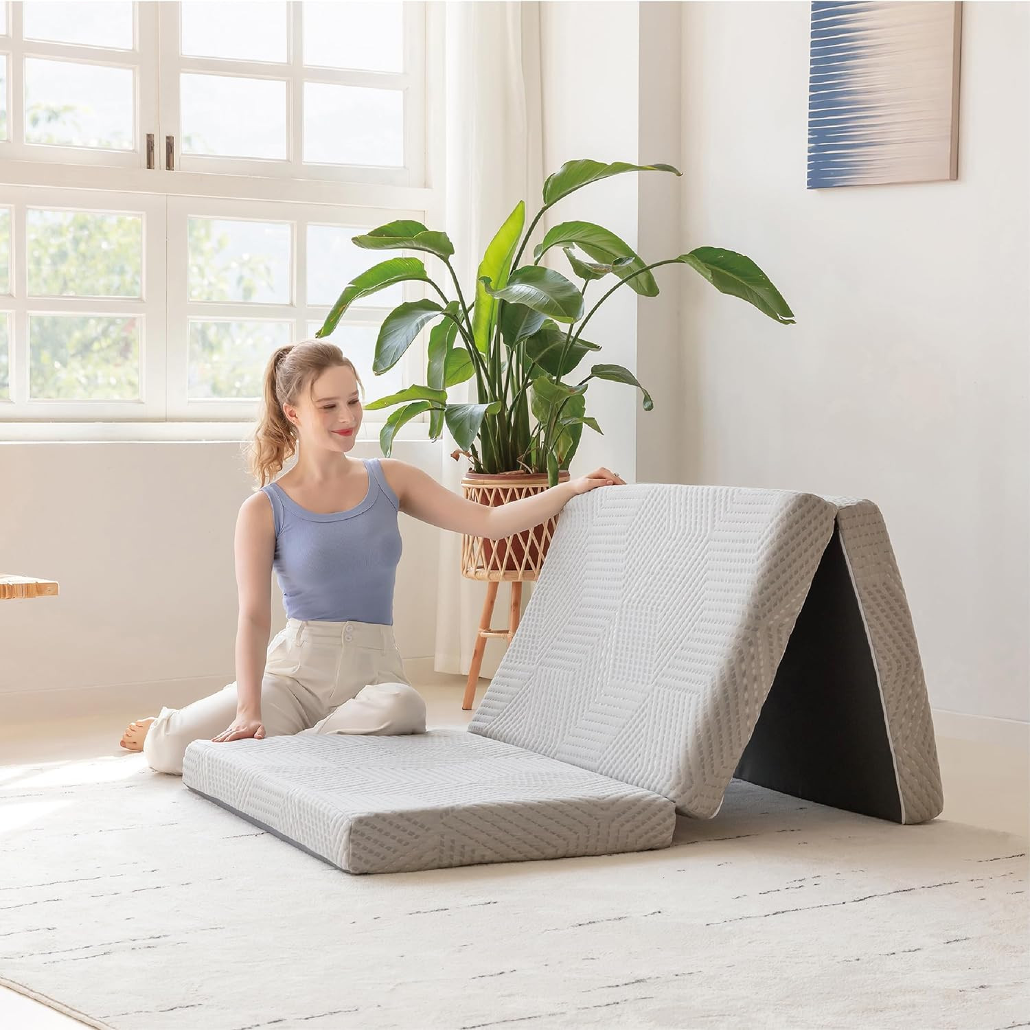 Tri-Fold Memory Foam Mattress, 4 Inch Twin XL Folding Mattress with Collapsible