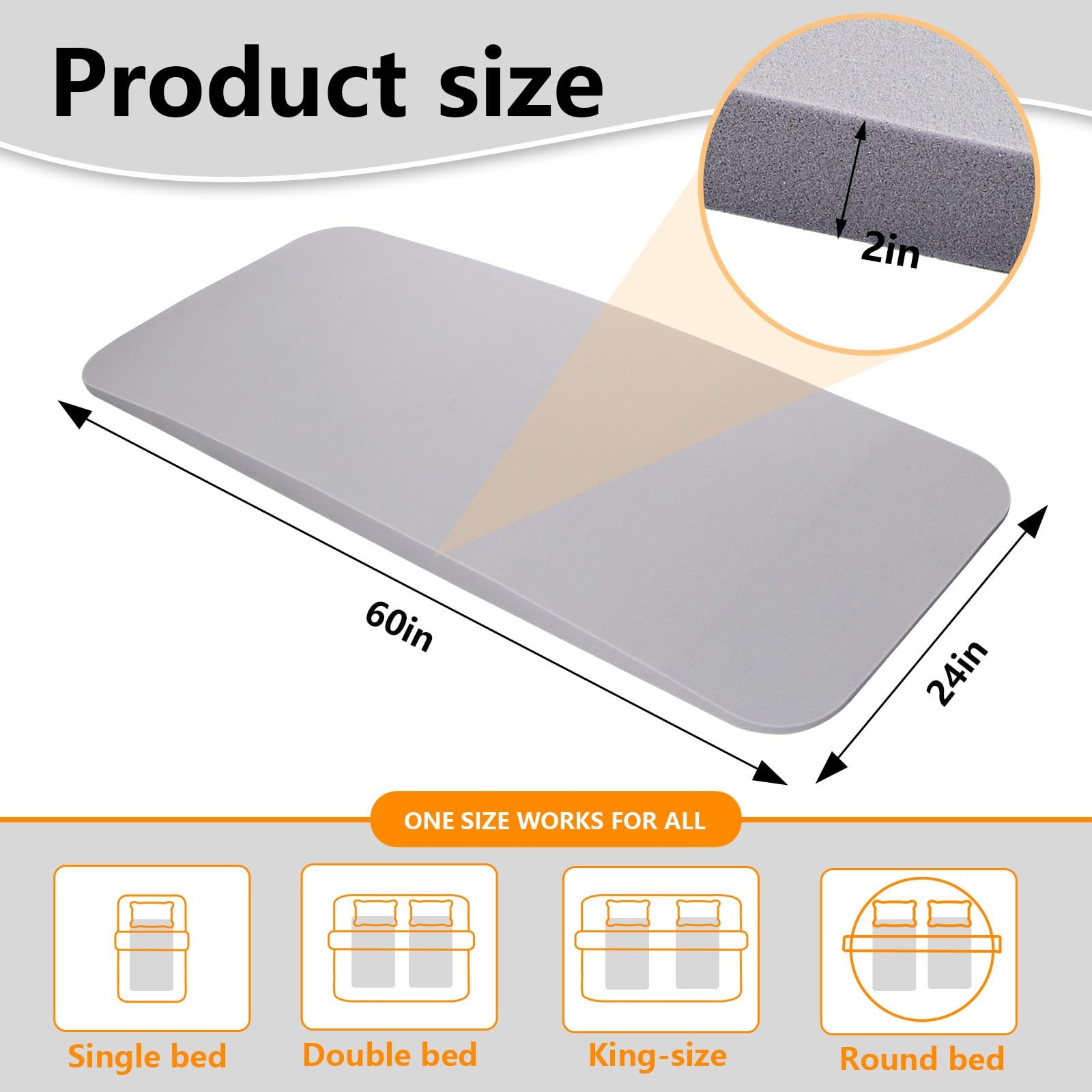 Sagging Mattress Support 2 Inch 40D High Density 60×24 Grey Foam Bed Board