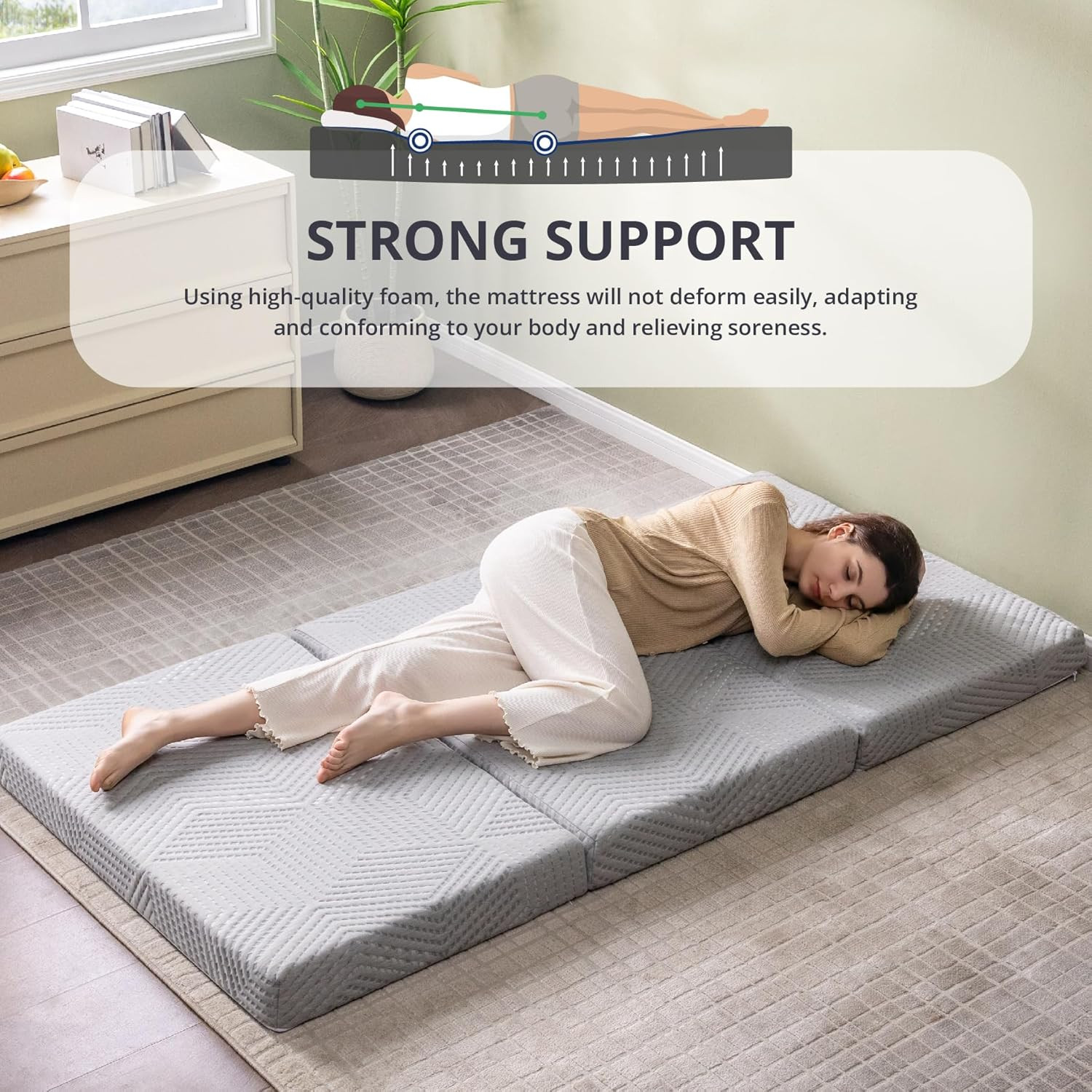 Folding Mattress, 4 Inch Single Tri Folding Memory Foam Mattress for Camping Gue