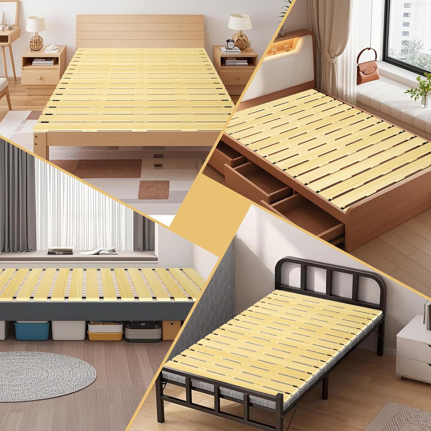 Japanese Tati Mat Floor Bed, Knotl Solid Wood, Roll-Up Slatted, Bed