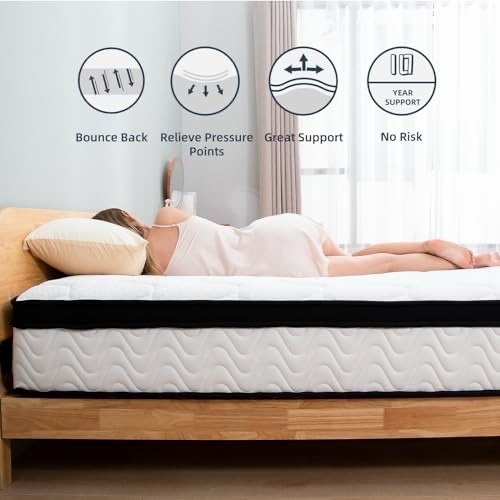MOLBIUS Full Size Medium soft Innerspring Mattress, Pressure Relief, White/Black