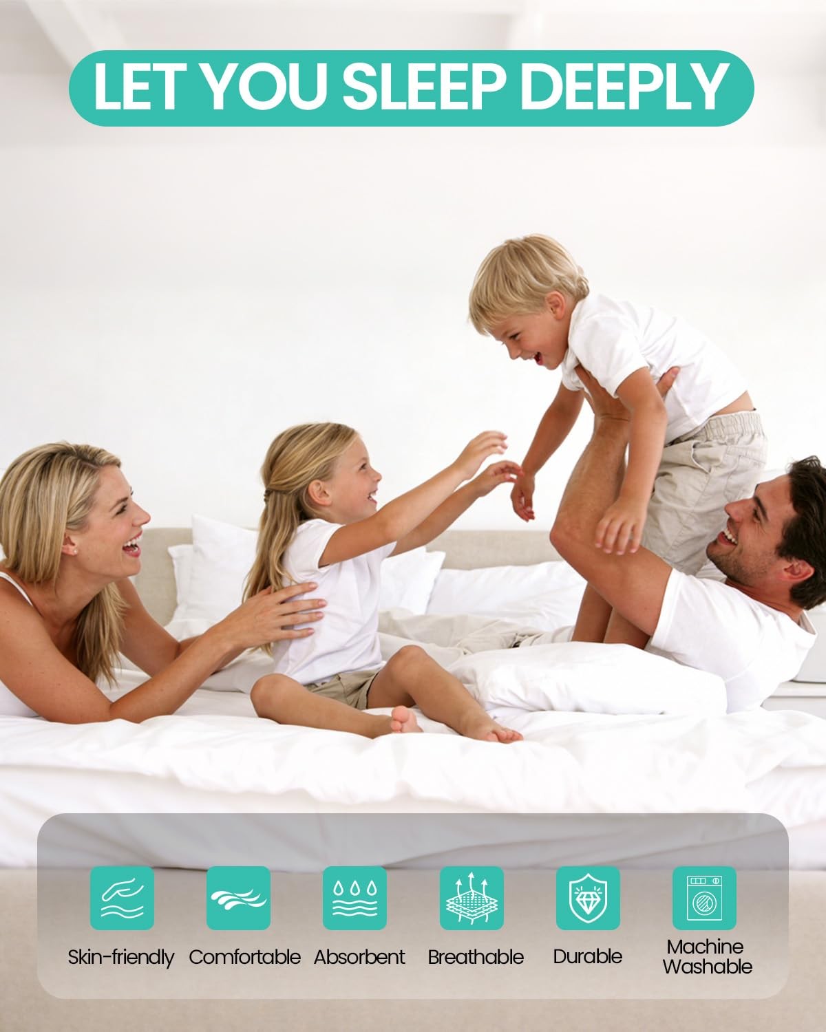 39×75 Twin Waterproof Mattress Protector Fits 9-12″ Deep, Twin, White