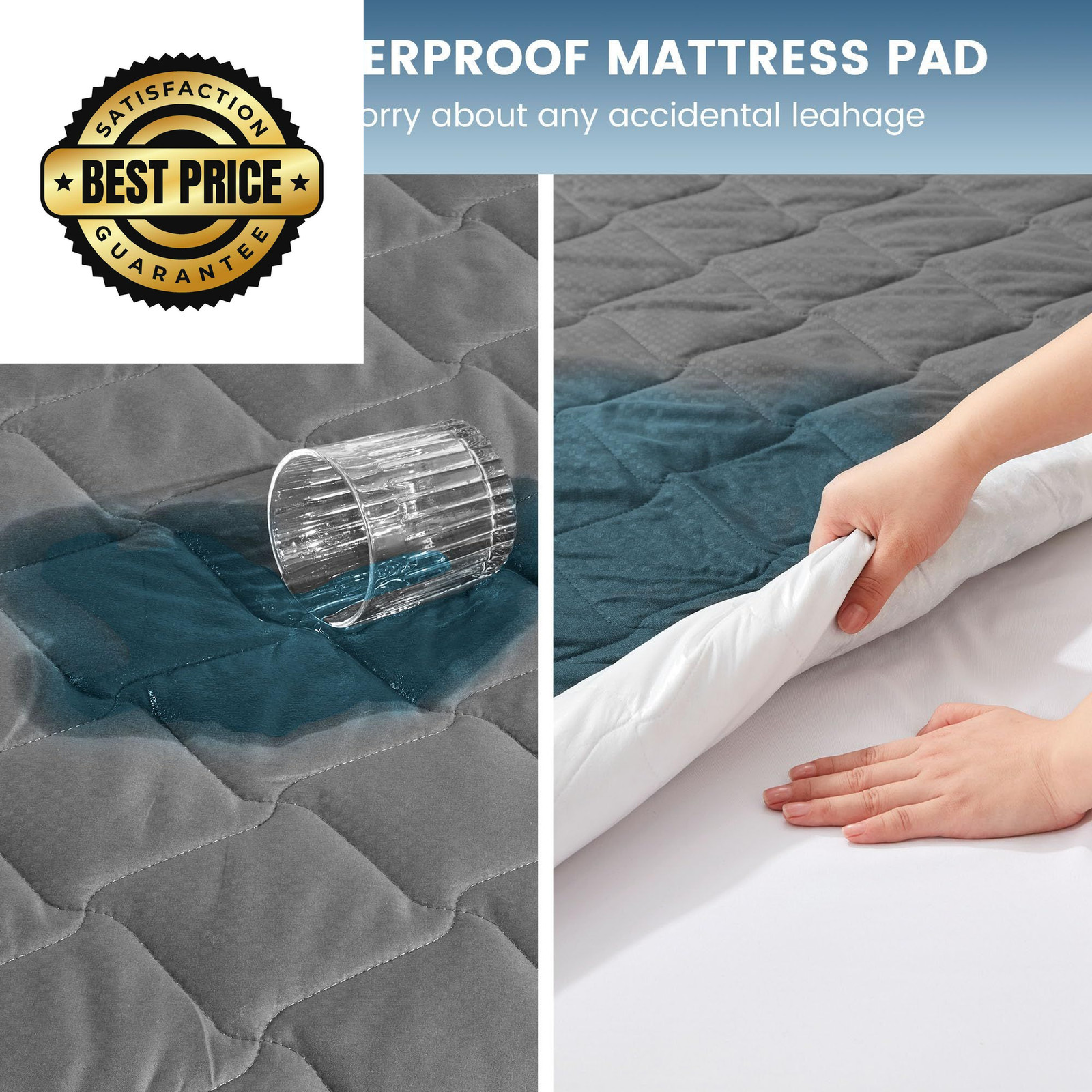 SLEEP ZONE Waterproof Mattress Protector Pad King Machine King, Gray