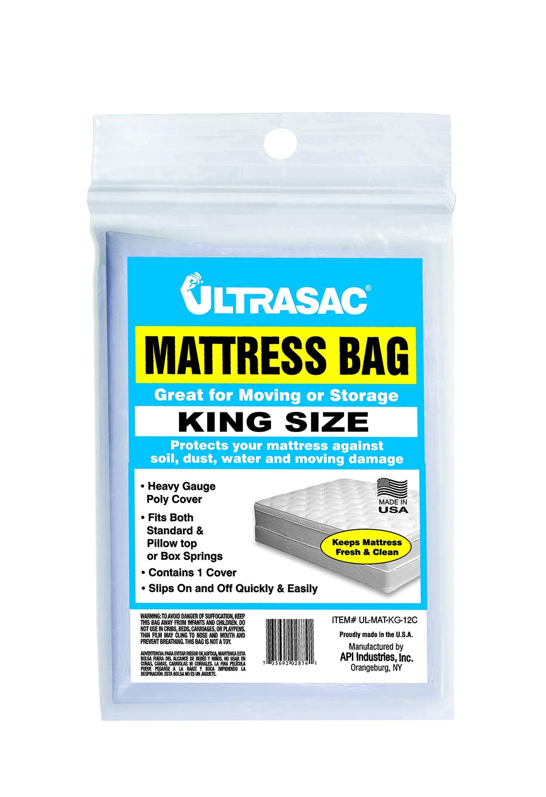 Ultrasac – King Size Waterproof Mattress Cover, 2 Mil (eq), 88” x King, Clear