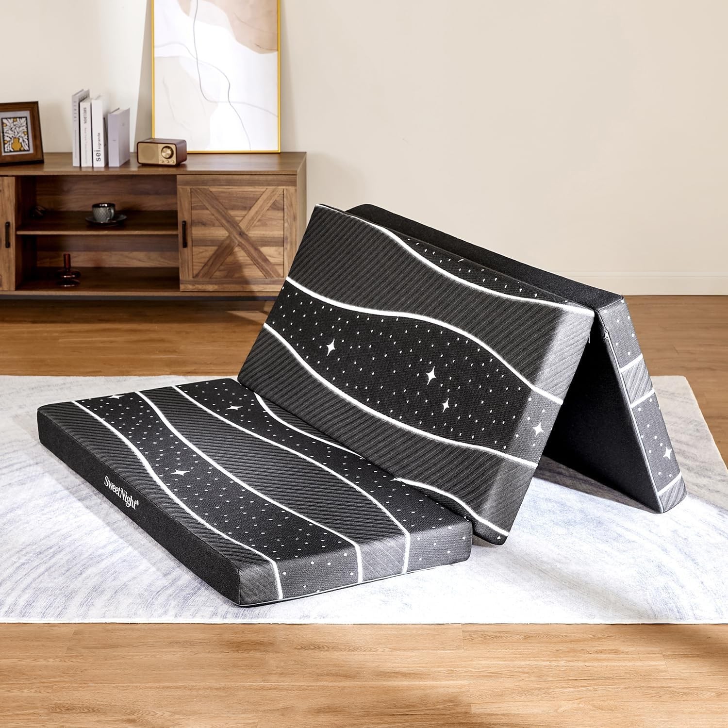 Tri Folding Mattress 4-inch Foldable Mattress W/ a Collapsible & Washable Cover