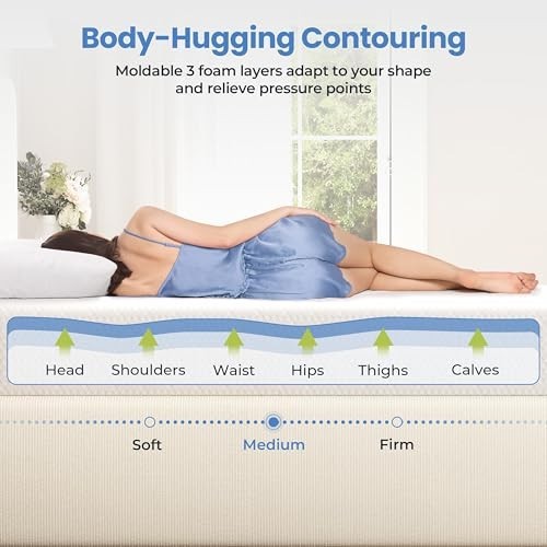 8″ Twin Mattress – 3 Layer Cooling Gel Memory Foam, Medium Firm, CertiPUR-US, Fr
