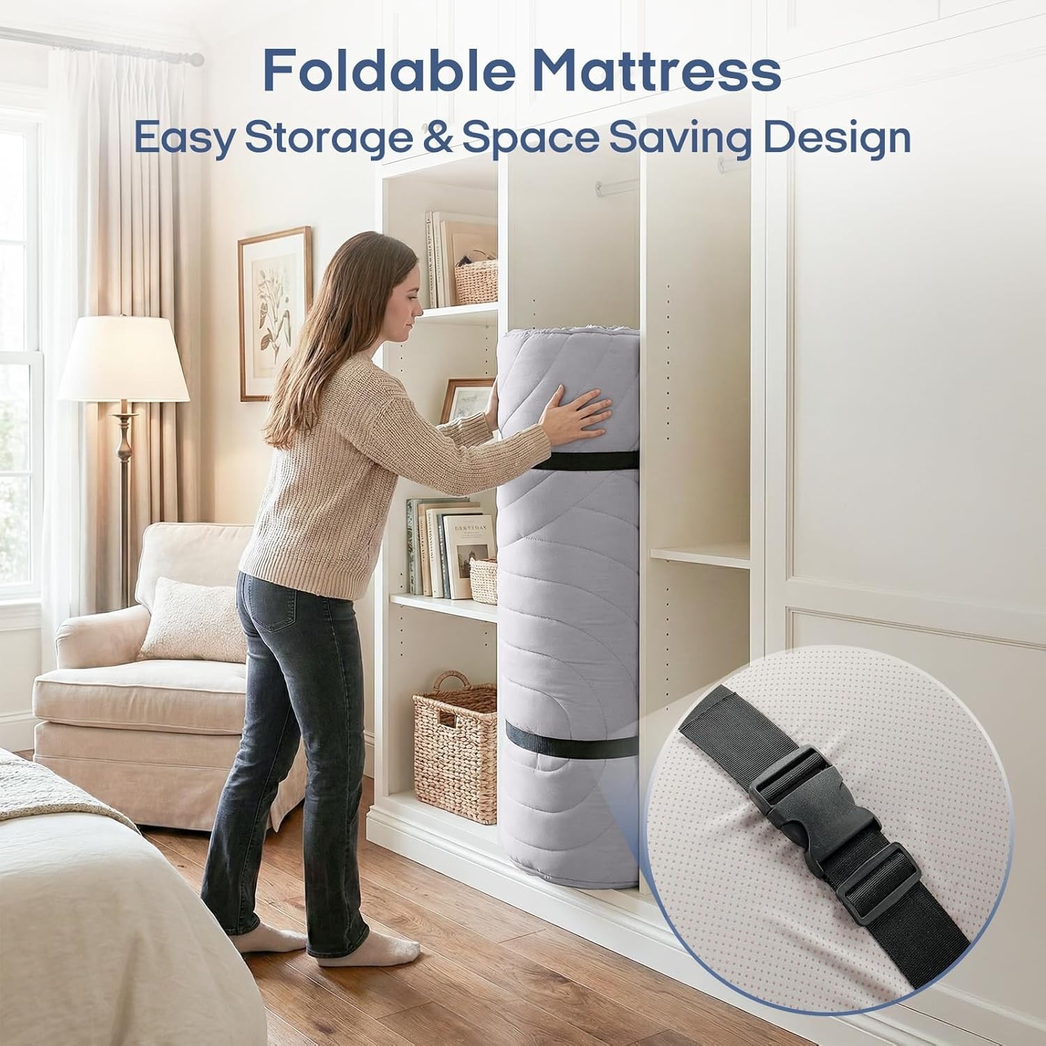 Portable Full Japanese Floor Bed, 5-Layer Plush, Removable Washable Cover