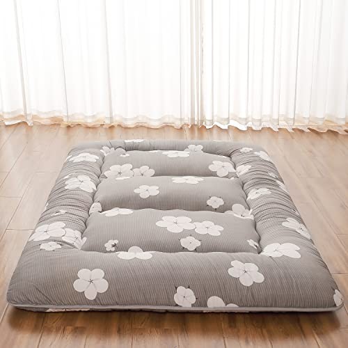 Japanese Floor Mattress, Twin（80″L x 39″W） Grey Cotton ( 4″th + Dust Cover ）