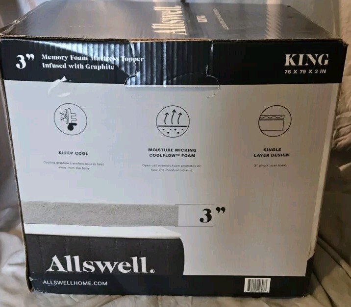 KING Allswell 3″ Memory Foam Mattress Topper Infused with Graphite Medium Firm