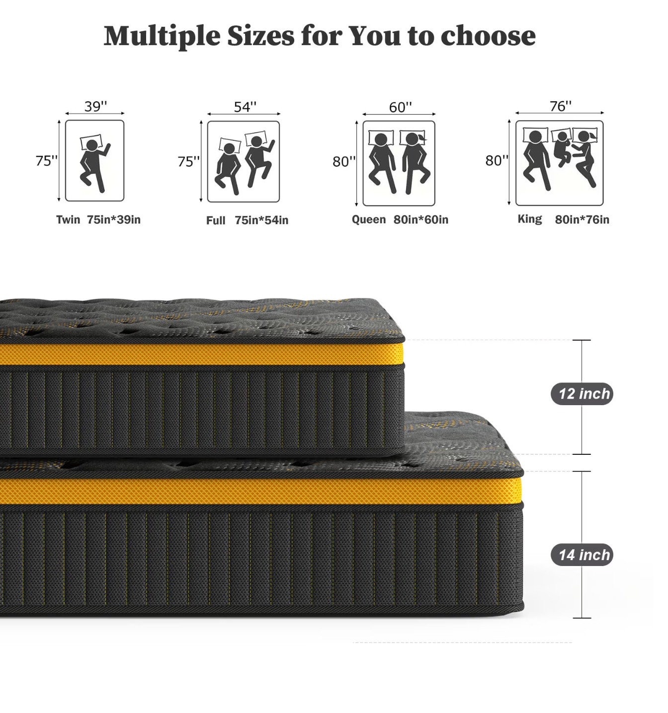 12″ Queen Hybrid Mattress Box Fiberglass Free 5-Zone Gel Foam CertiPUR Colchón