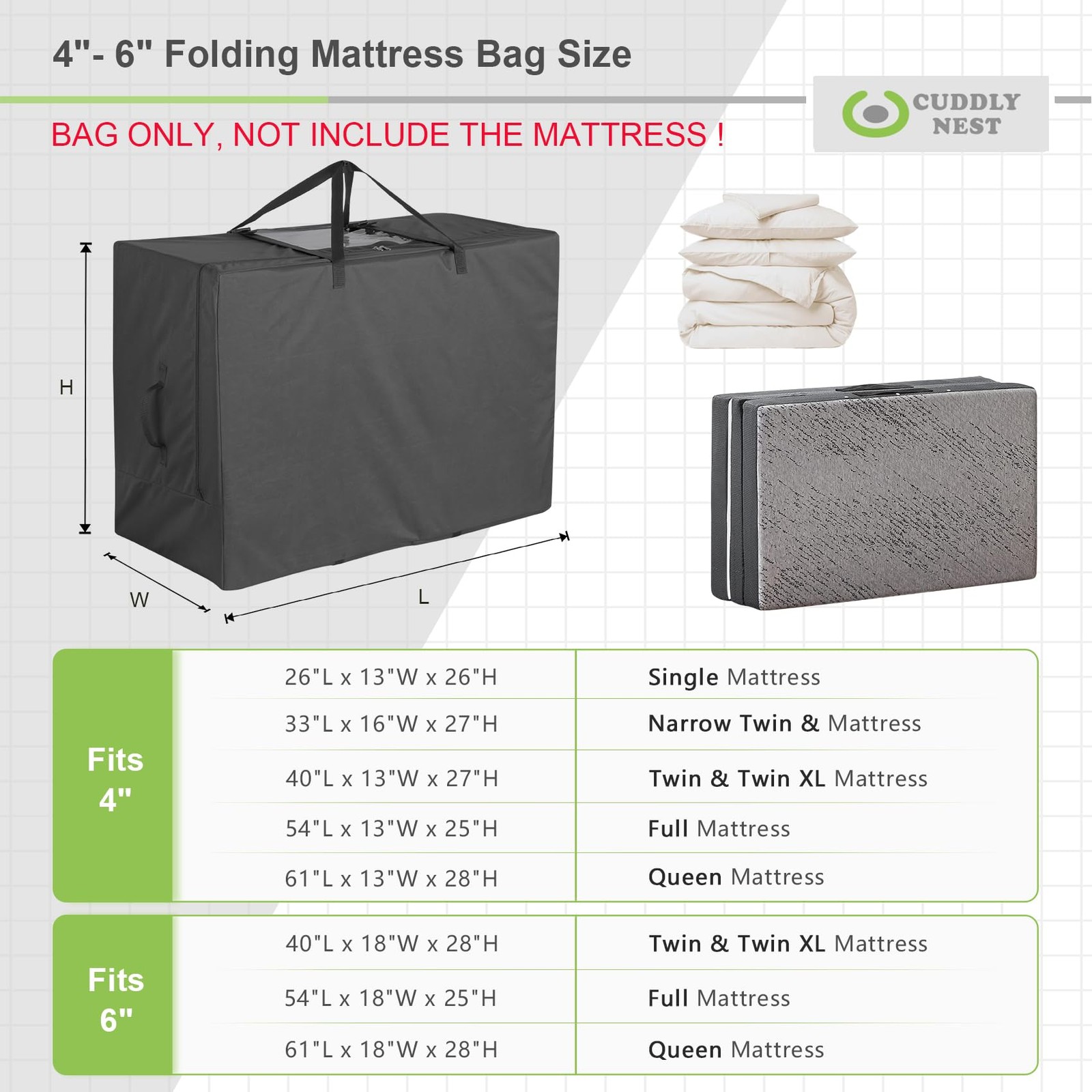 Folding Mattress Storage Bag – Heavy Duty Carry Case for Tri-Fold Guest Bed (…