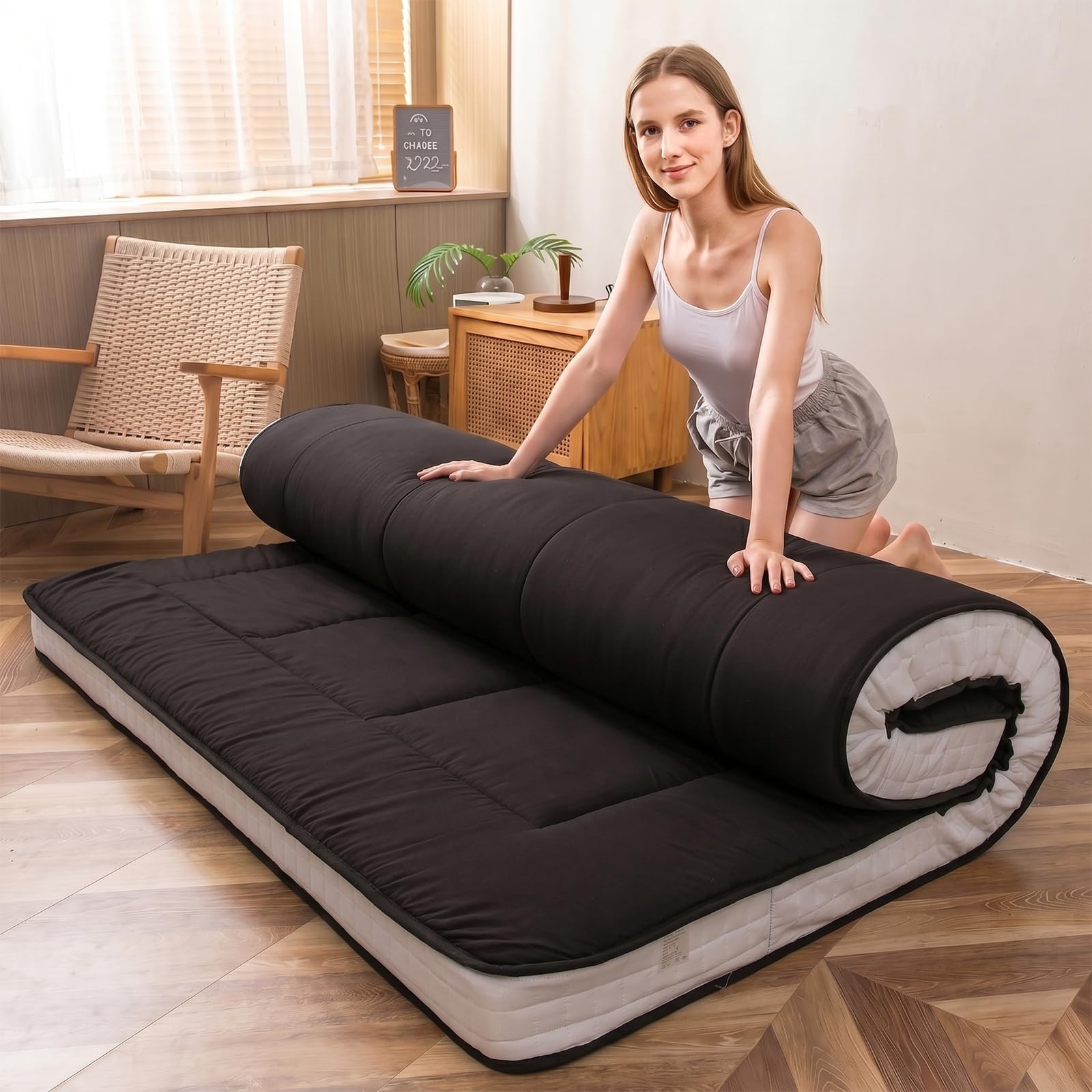 Futon Mattress, Padded Japanese Floor Mattress Quilted Mattress Topper, Extra…