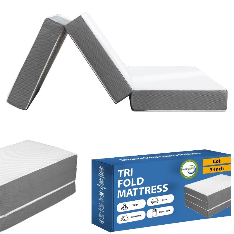 Continental Sleep, 3″ Tri-Folding Gel Memory Foam Portable Floor Mattress