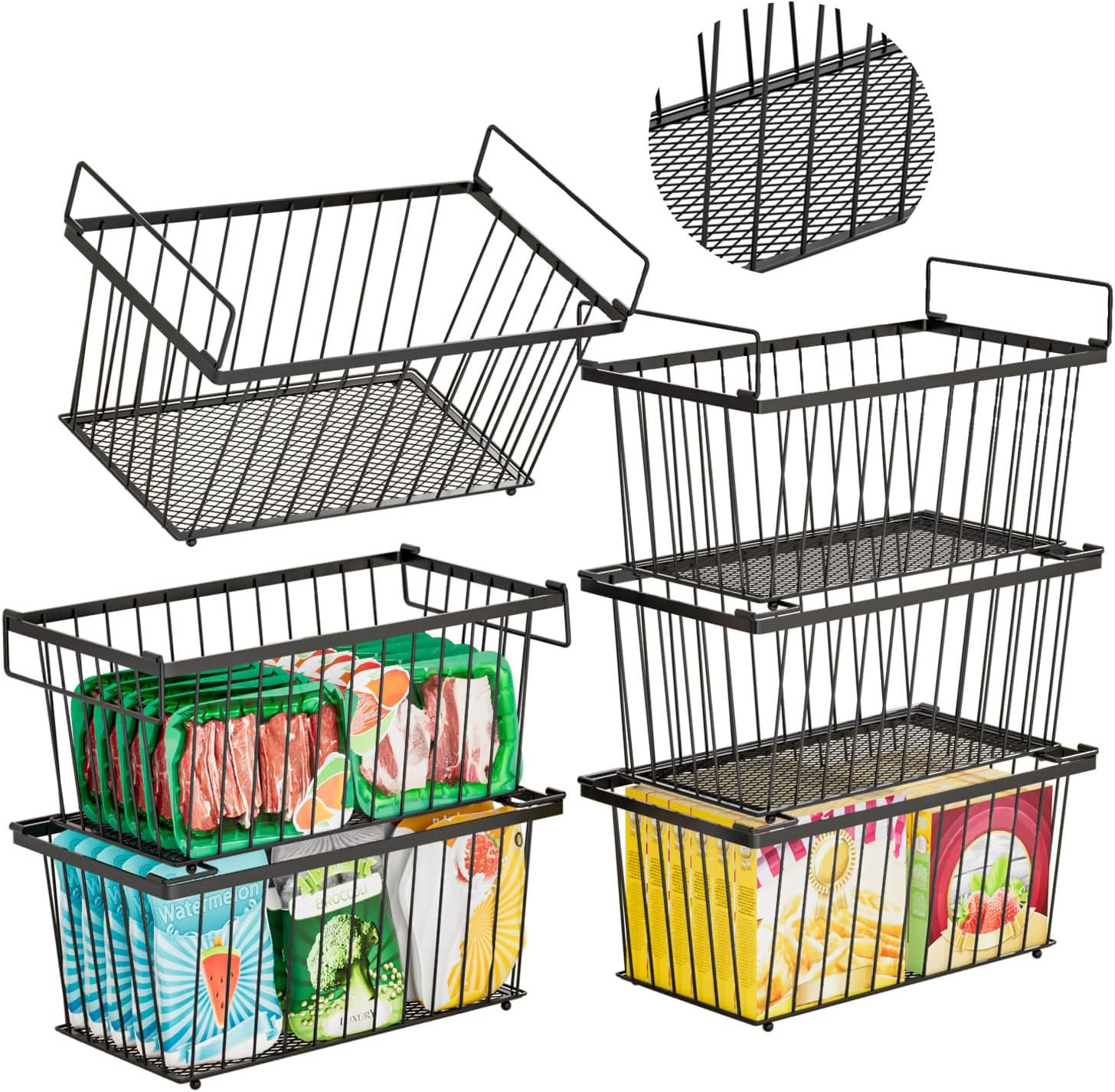 6-Pack Stackable Leak-Proof Freezer Organizer Bins for Small Chest Freezer