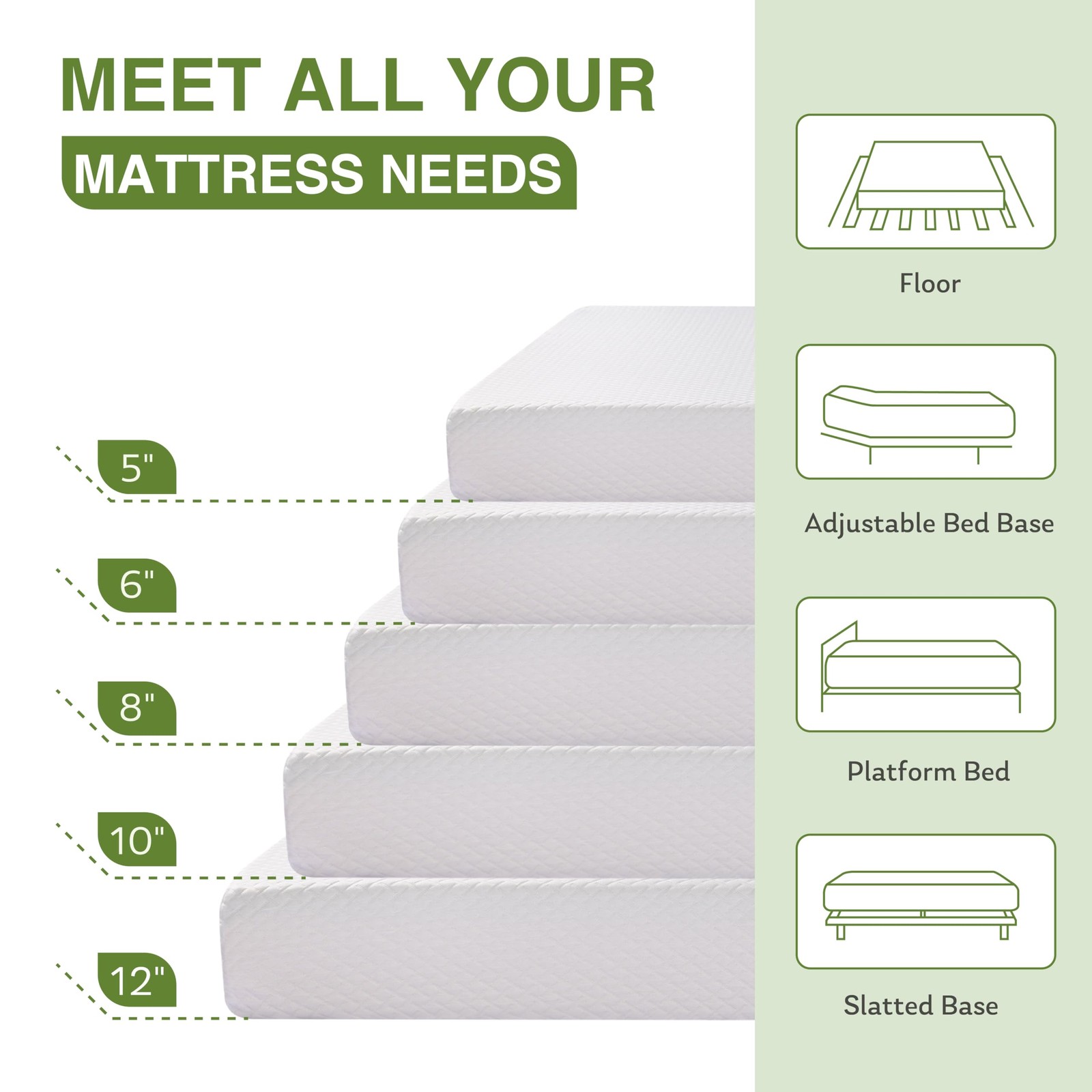 6 Inch Twin Mattress for Kids, Memory Foam Mattress with Cooling Green Tea Ge…