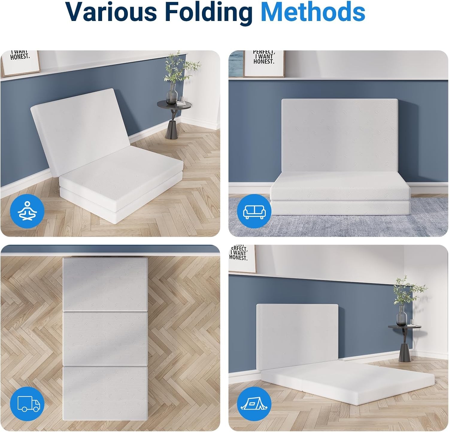 Avenco 4″ Tri-fold Memory Foam Mattress – Single Size Portable Folding Floor Mat