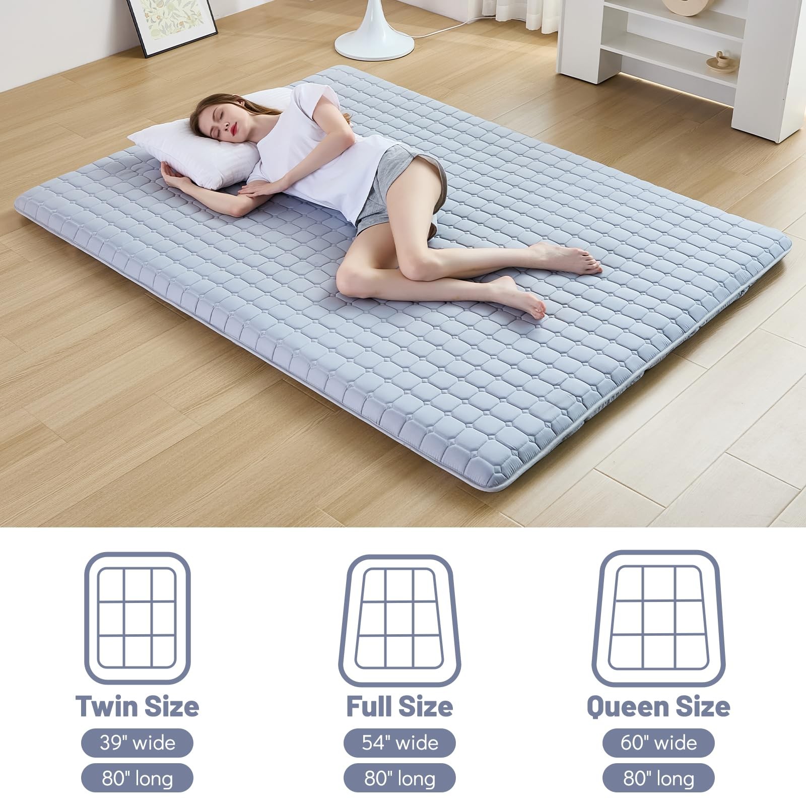 Japanese Floor Mattress Queen, Anti-Slip Japanese Futon Roll Up Tatami Mat fo…