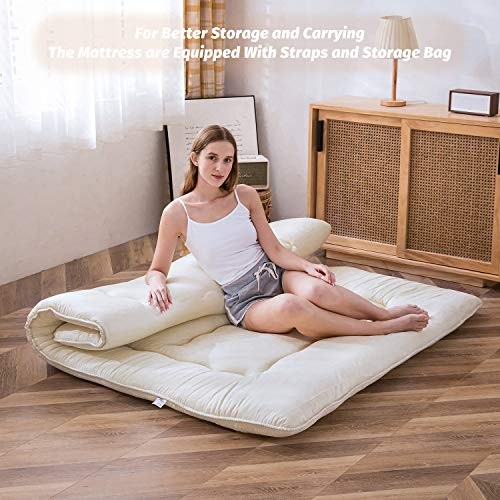 Japanese Floor Mattress Futon Mattress, Thicken Sleeping Pad Full Off White