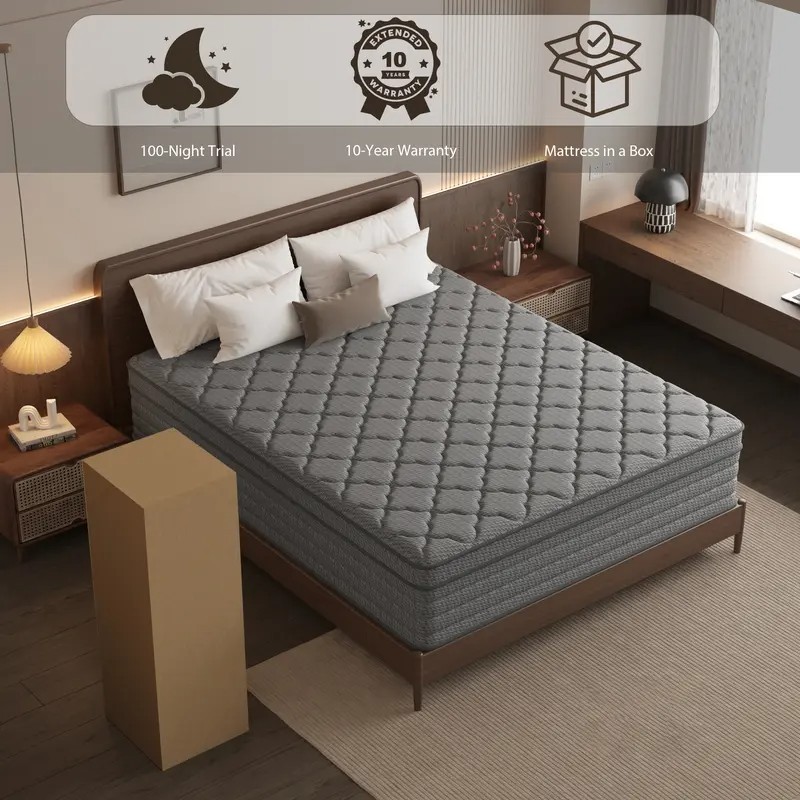 12»14» Twin Full Queen King Mattress Hybrid Spring Gel Memory Foam Bed In Box