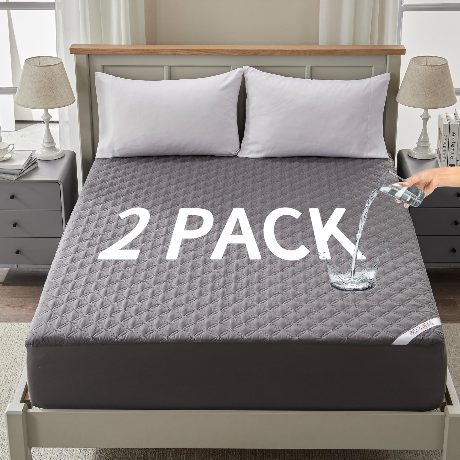 2 Pack Waterproof Mattress Protector, Queen Size Pad Queen, Gray