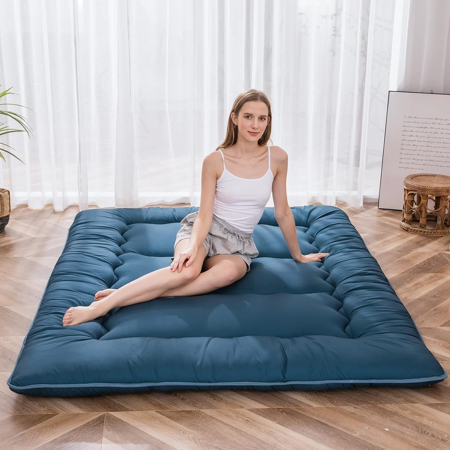 Portable Japanese Floor Mattress with Cover Bluestone Full Size