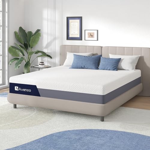 AVENCO QUEEN MEMORY FOAM MATTRESS, 12 INCH MEDIUM FIRM MATTRESS – WHITE/GRAY
