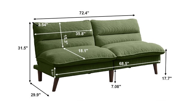 Futon Sofa Bed, 72″ Small Couches for Small Spaces, Folding Love Seat