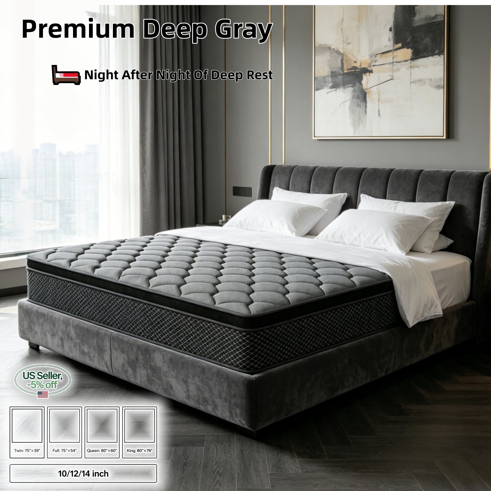 12»14» Twin Full Queen King Mattress Hybrid Spring Gel Memory Foam Bed In Box