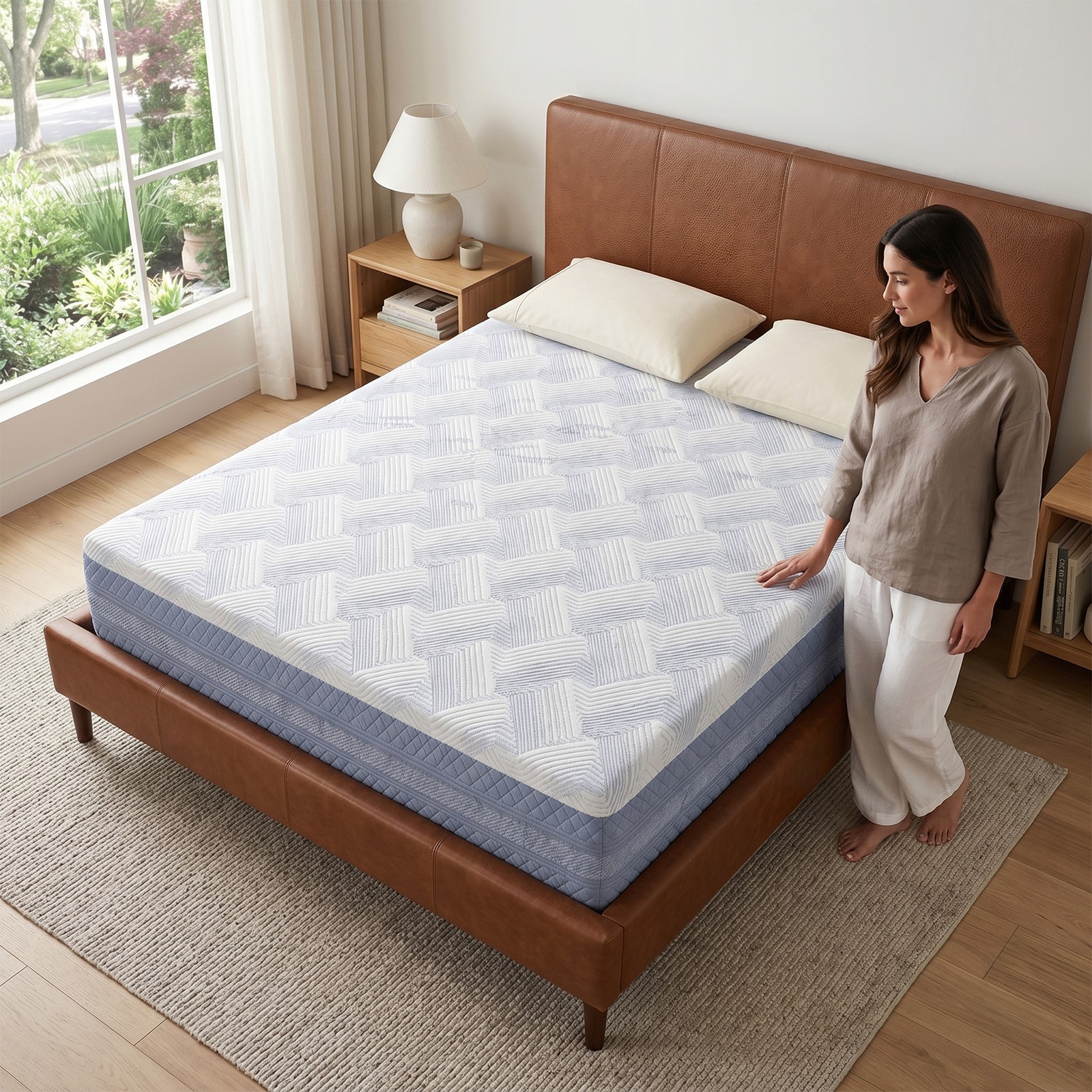 Queen Mattress 14 Inch Polyester Fabric Sponge Mattress Quiet Sleep Support Bed