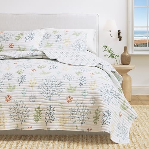 Coastal Quilt Set – 3-Piece Full/Queen Size Coral Full/Queen Pastel Coral