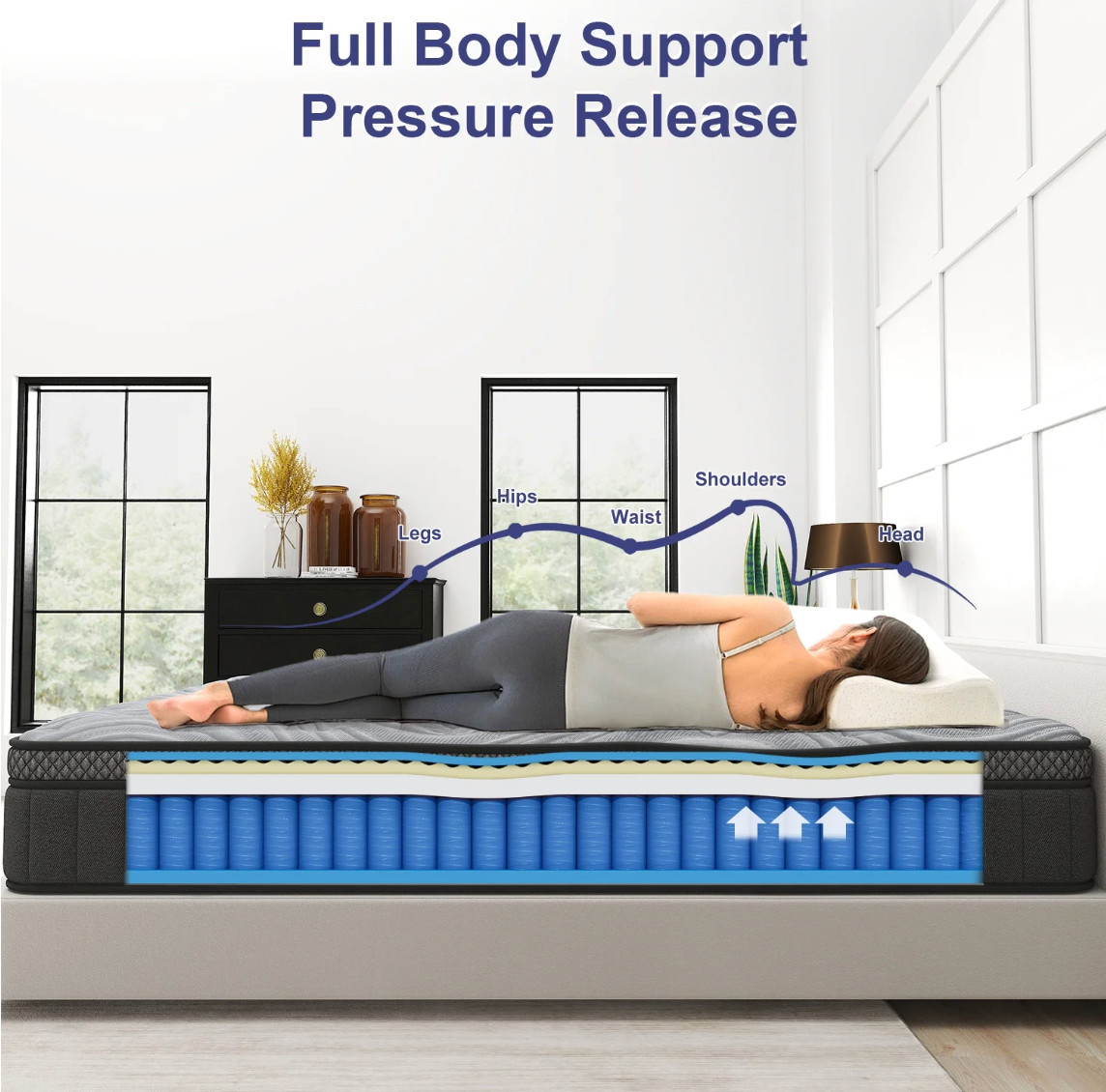 14″ Queen Colchon Gel Memory Foam Hibrido Queen Cama Mattress Hybrid Medium Firm