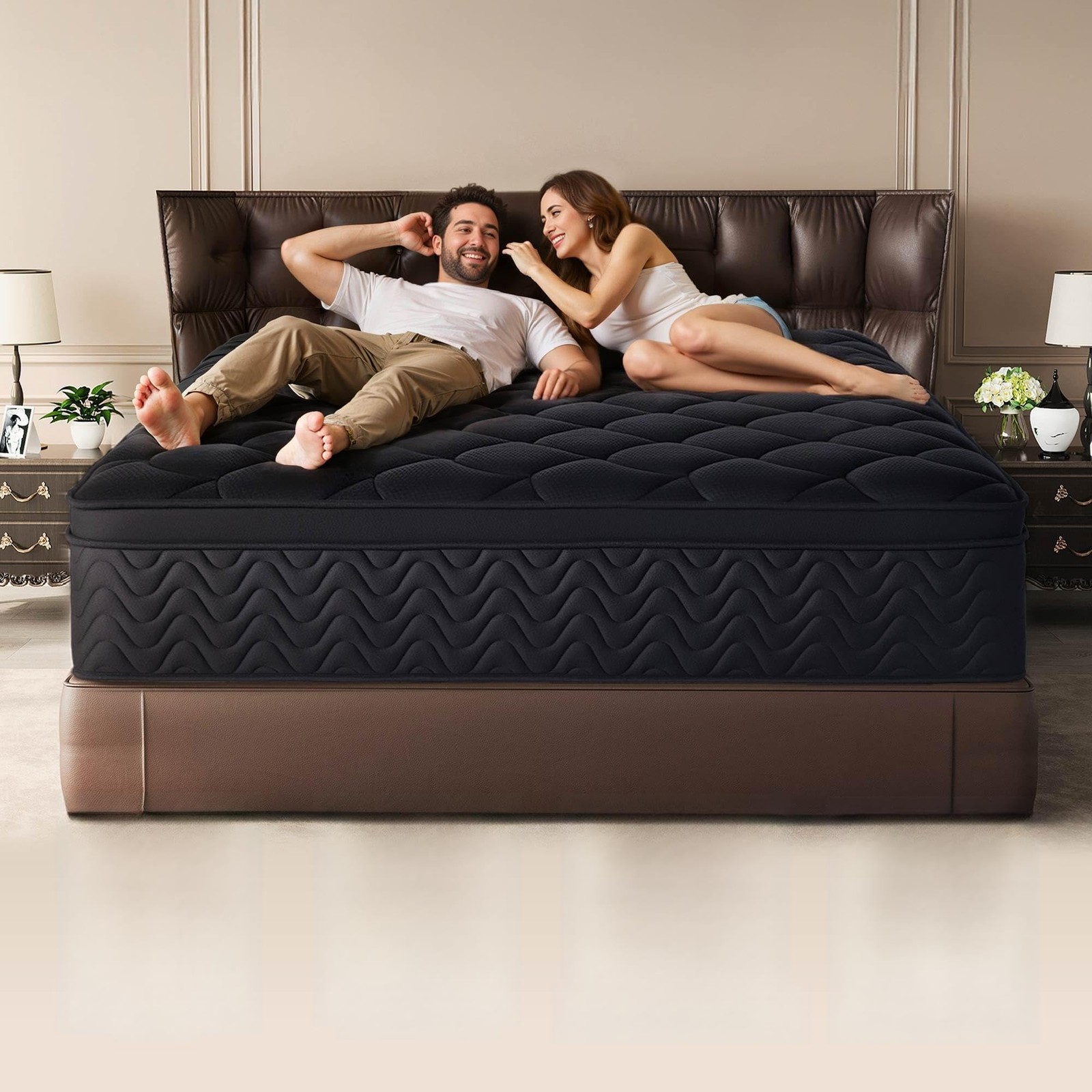 QOFYU 12 Inch Full Size Mattress 54”Wx75”L, Black Individual Pocket Spring In…
