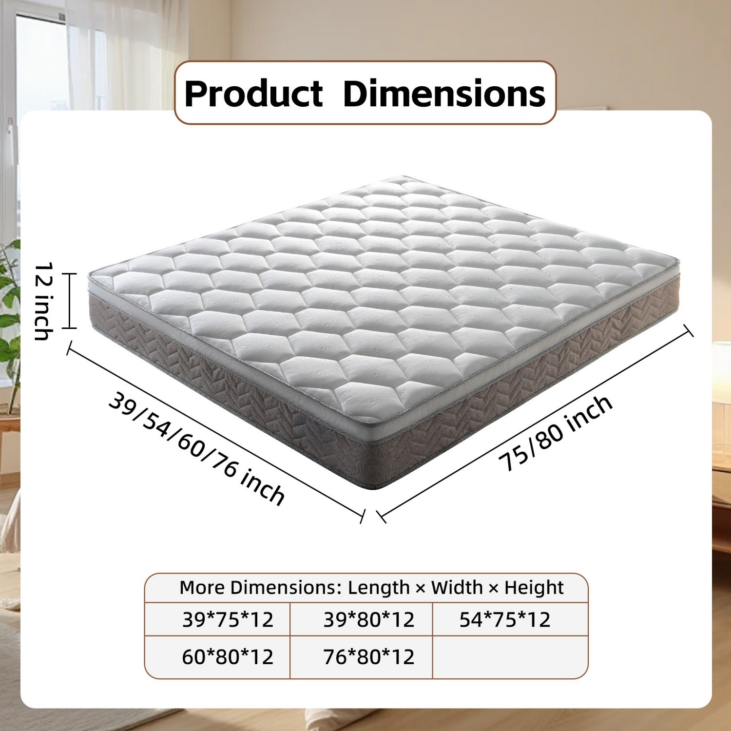 12» Full/Queen Size Breathable Mattress with Hybrid Pocket Spring & Memory Foam