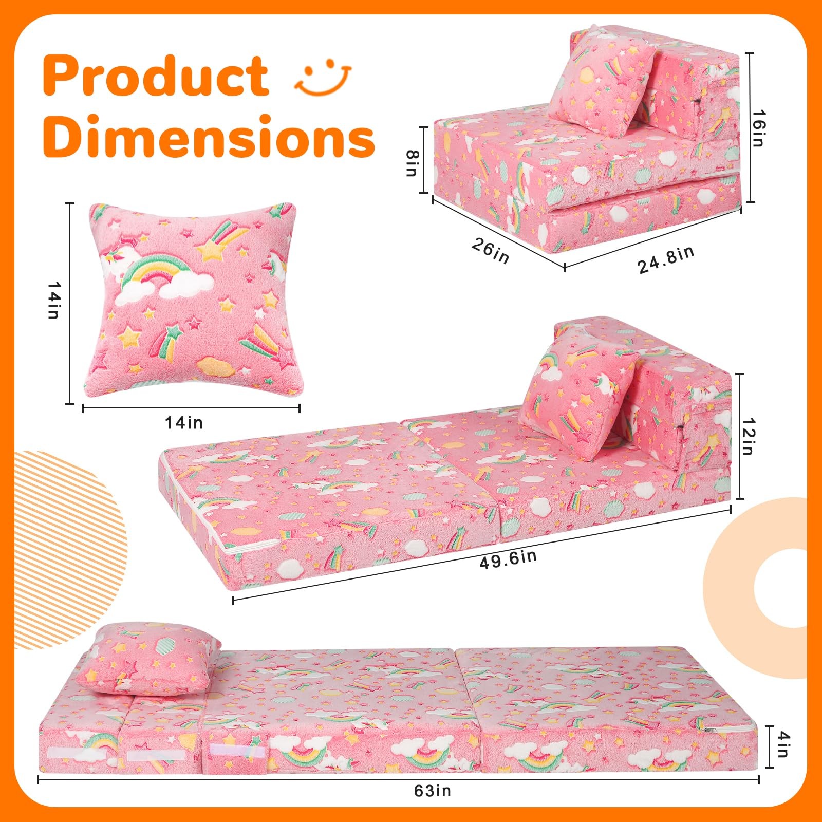 Glow Tri-fold Sofa Bed for , Folding Futon Mattress and Chair, Foldable Floor…