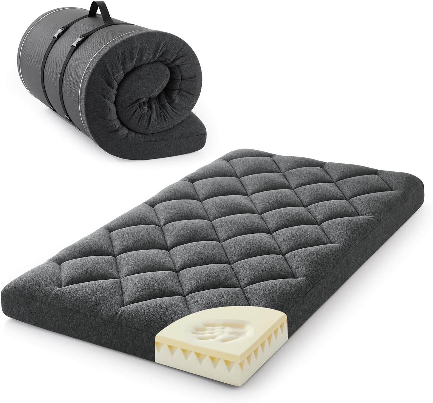 Jdok 4″ Twin Size Pillow Floor Futon Mattr,Memory Fo and Egg