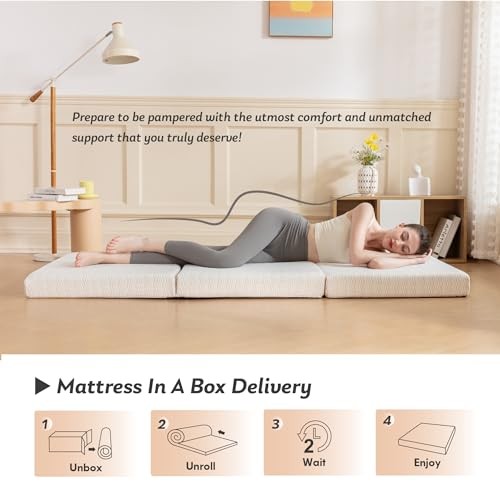 Folding Mattress Topper, 4 inch Single Tri-fold Memory Single 75″×25″ 4 Inch