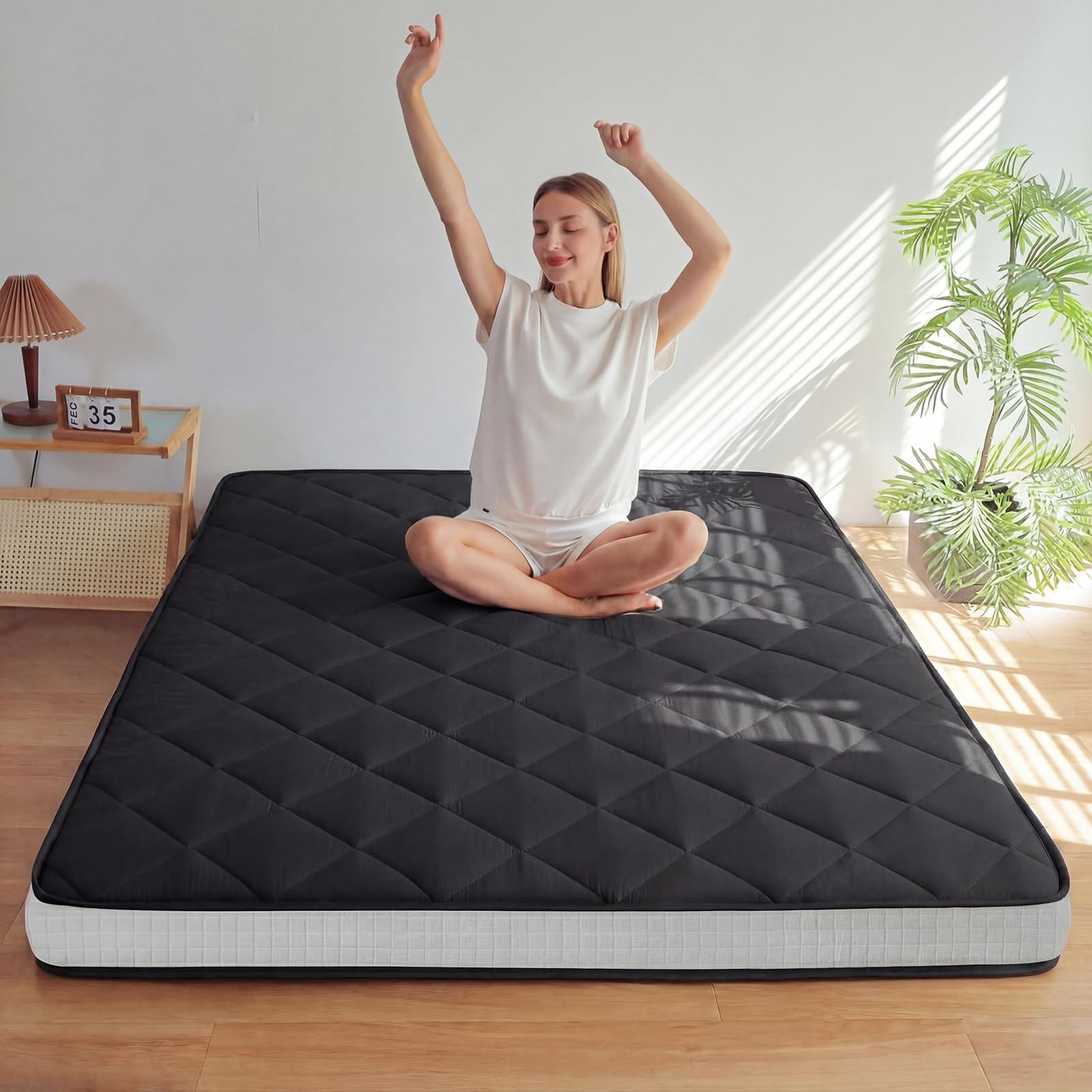 6″ Extra Thick Futon Mattress Floor Mattress, Queen Size Diamond Pattern Matt…