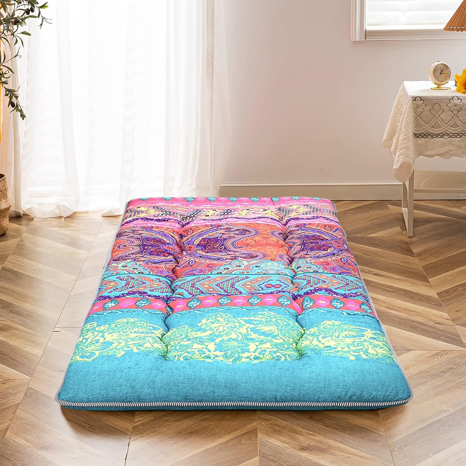 MAXYOYO Bohemian Japanese Floor Futon, Narrow Twin Foldable Roll-Up Cot