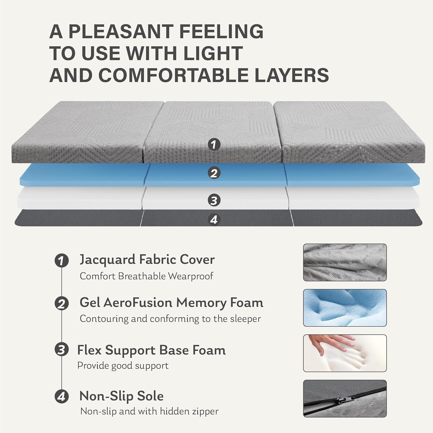 Compact 4 Inch Folding Memory Foam Mattress with Washable Cover, Grey – 75×25
