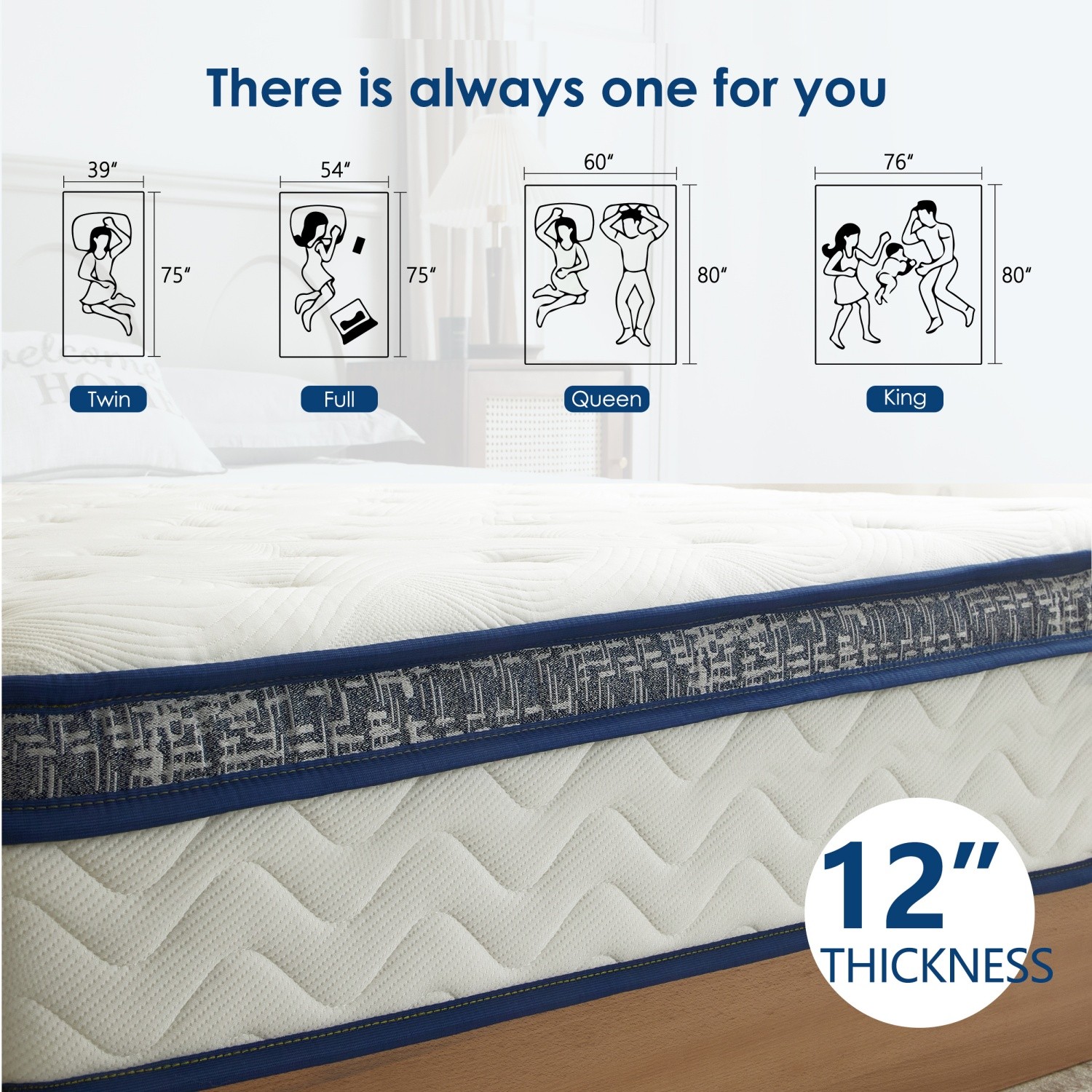 Full/Queen/King 12 Inch Hybrid Mattress Medium Firm Motion Isolation CertiPUR-US