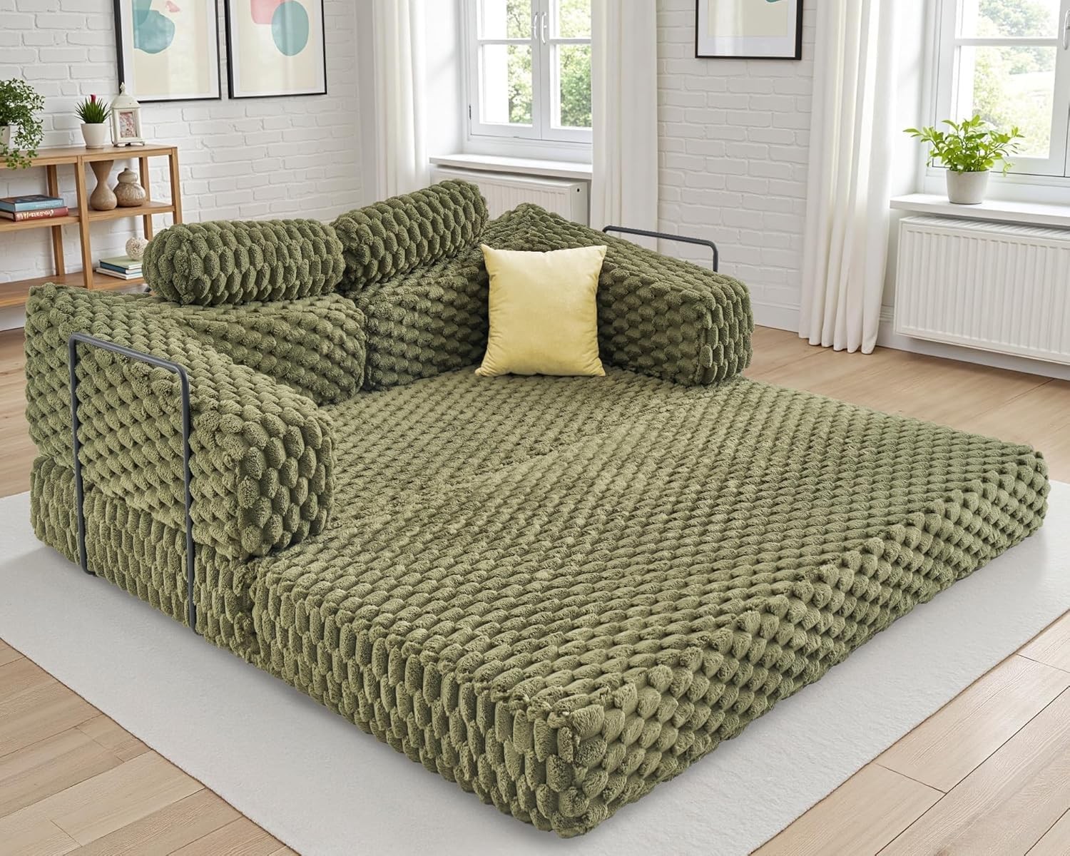 Futon Sofa Bed, Convertible Futon Couch with Plush Faux Fur, No