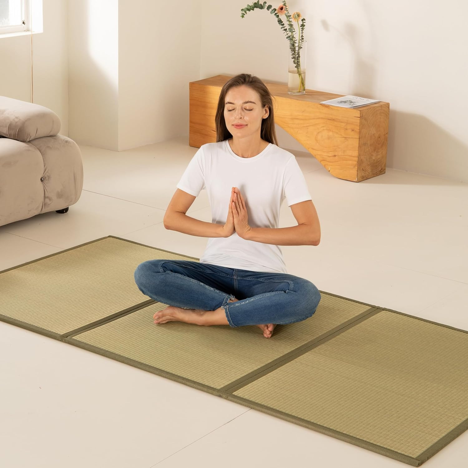 Foldable Twin XL Tatami Mat – Japanese Rush Grass Floor Mattress 39″x82