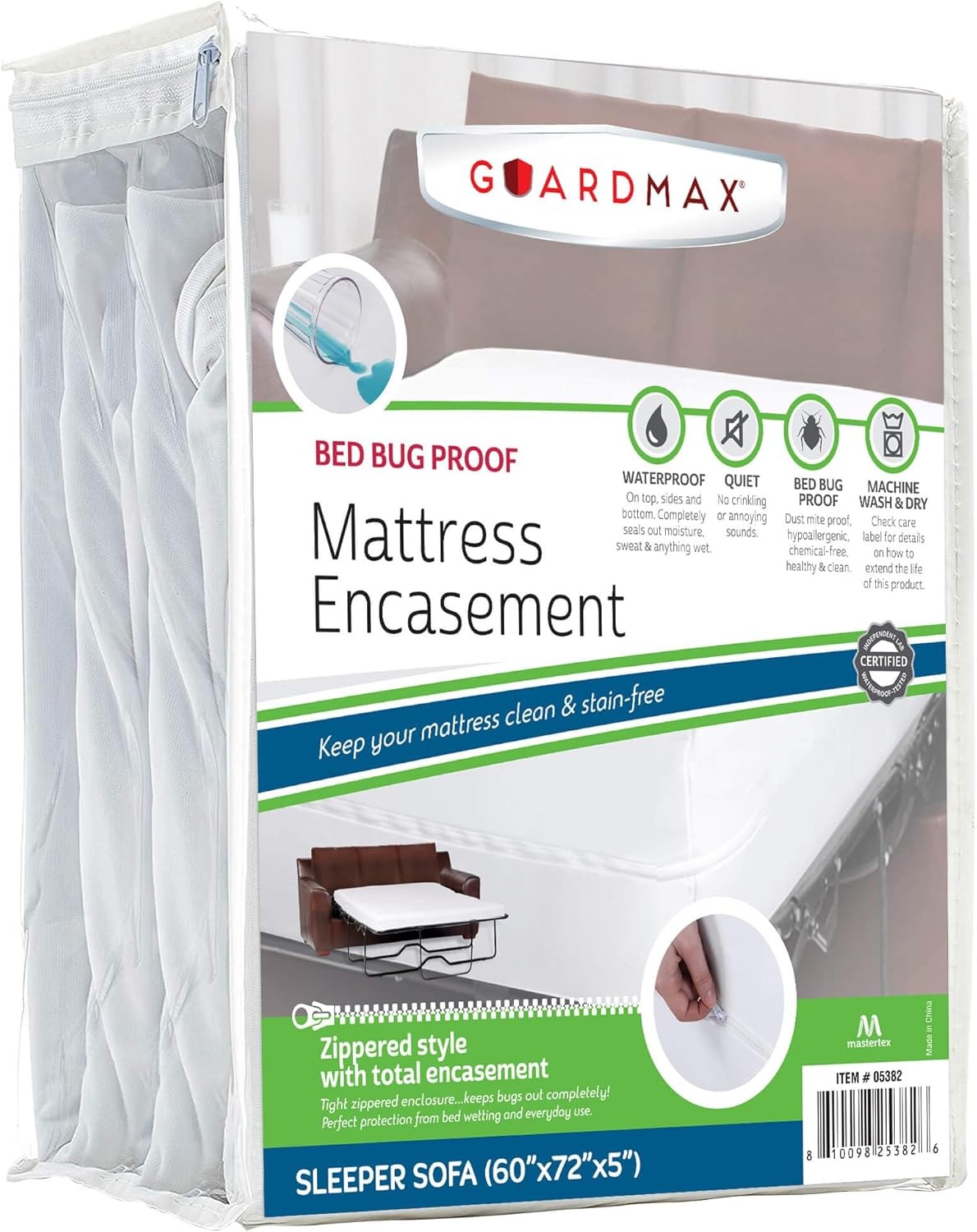 Guardmax Zippered Mattress Encasement – Sleeper Sofa Size Sofa, White