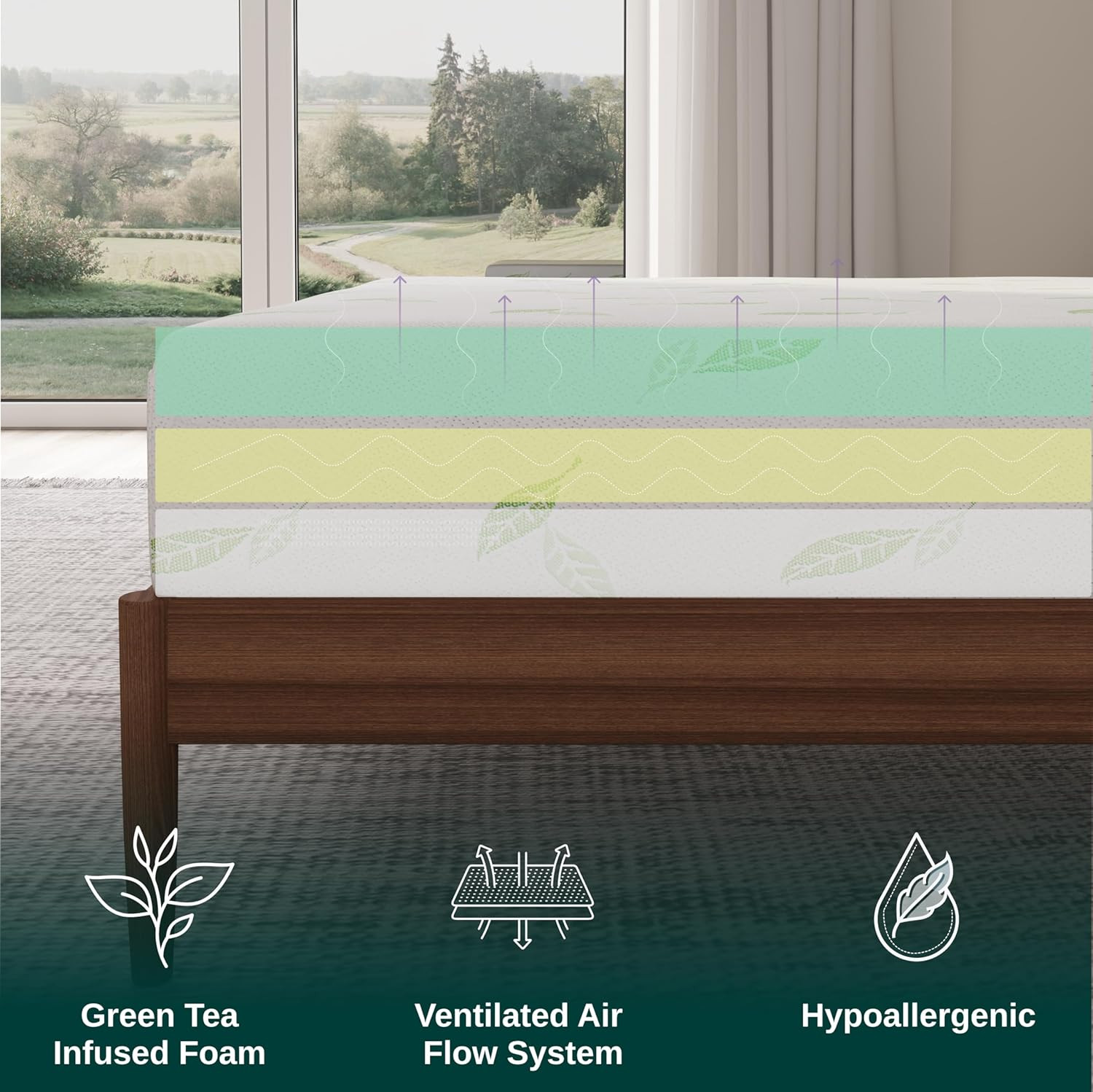 Queen Size 8″ Green Tea Infused Memory Foam Mattress – CertiPUR-US Certified