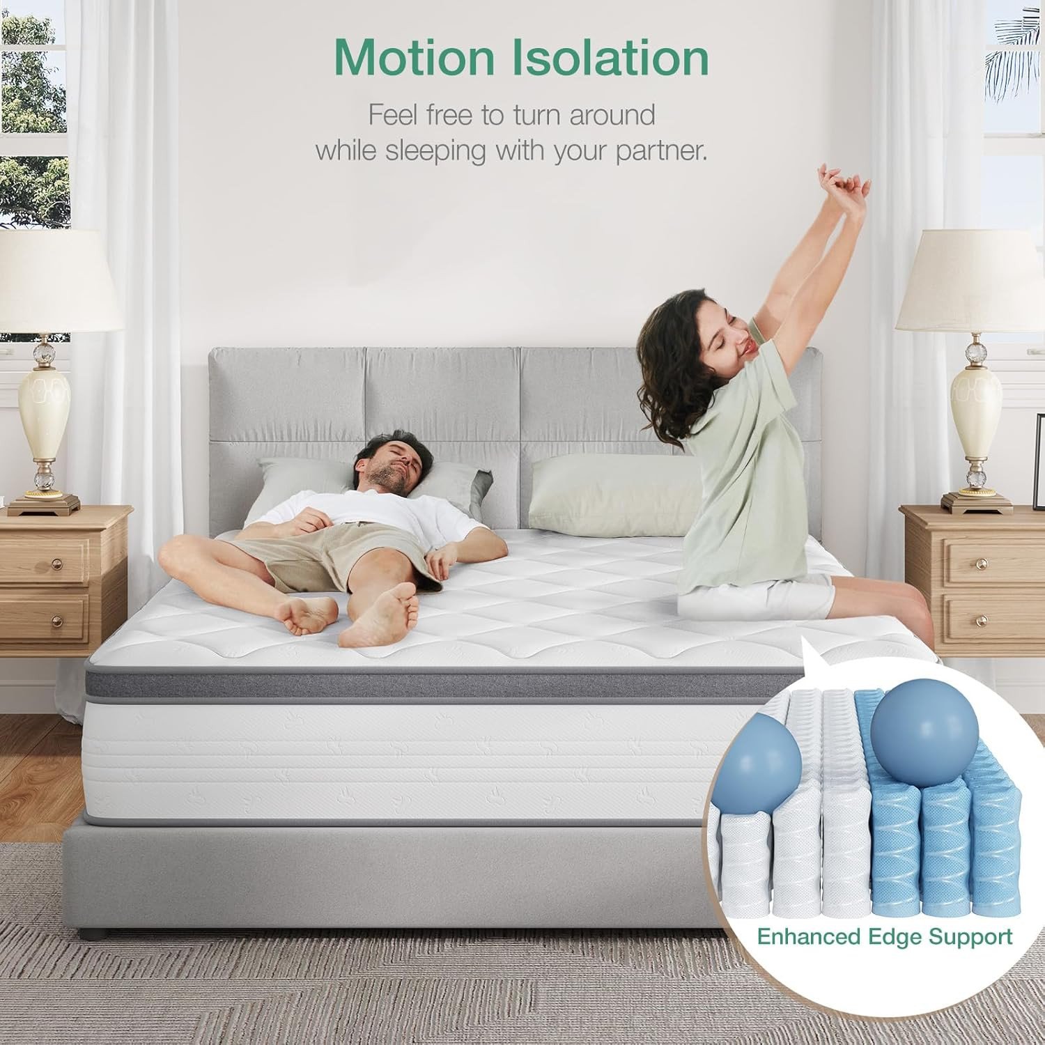 Queen Mattress, 12 Inch Hybrid Mattress Queen Combine Innerspring and Comfort Fo