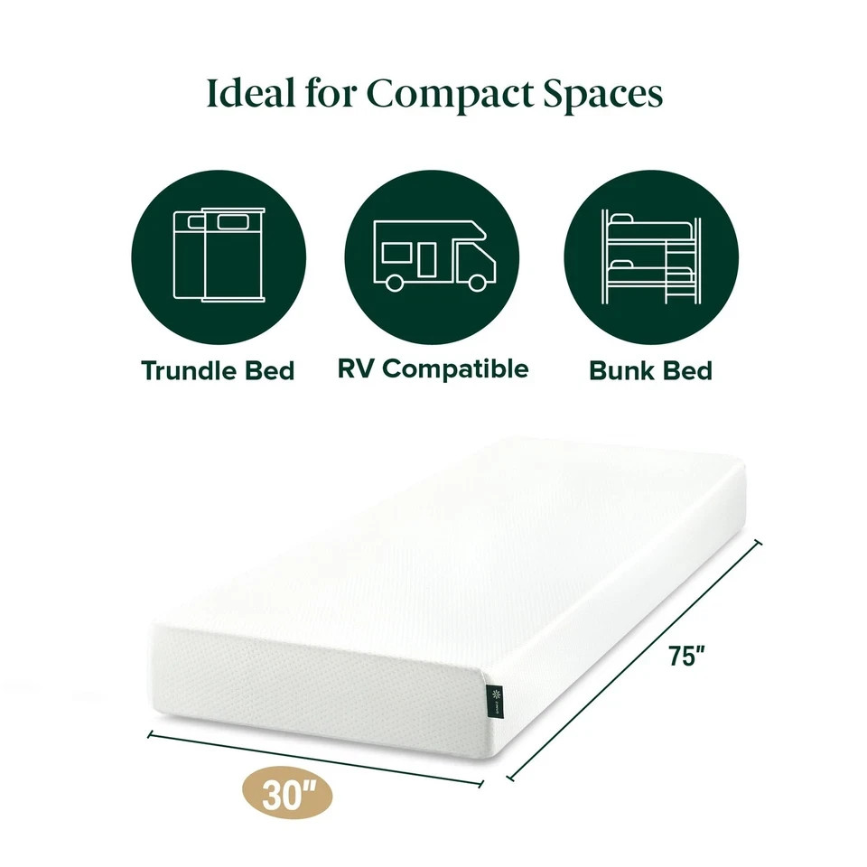 ZINUS 6 Inch 75 x 30 Narrow Twin Green Tea Memory Foam Mattress New