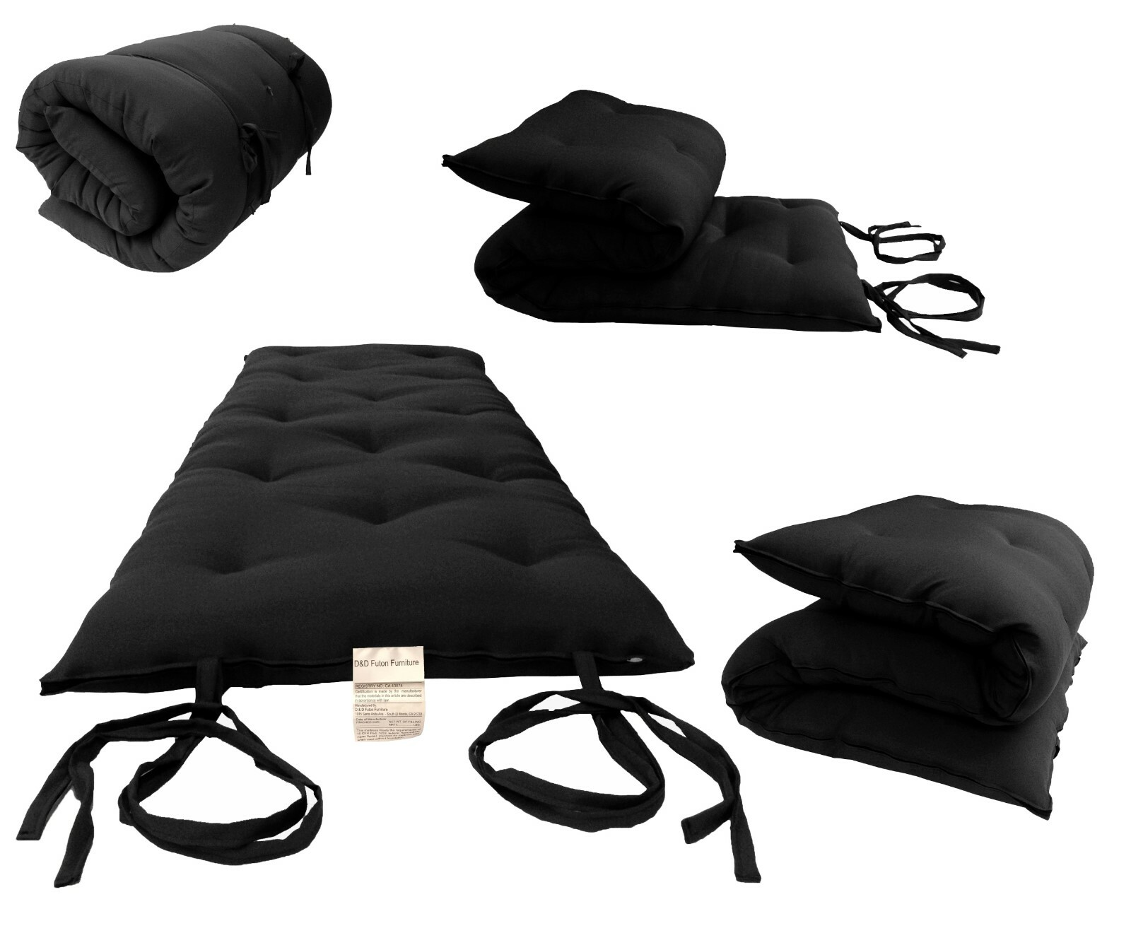King Traditional Japanese Rolling Futon Mattresses, Yoga Mats 3x72x80, Black