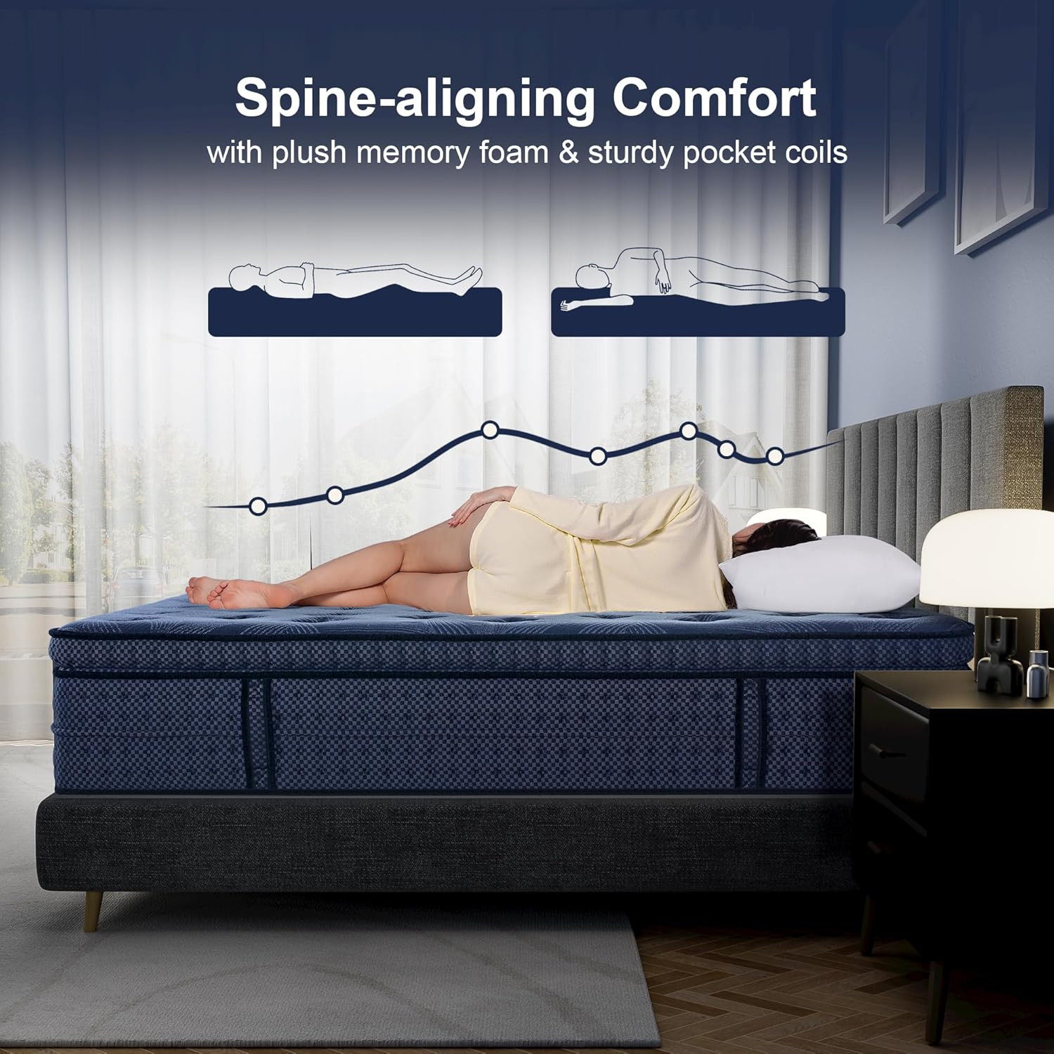 14″ Queen Medium Plush Memory Foam Hybrid Mattress for Deep Sleep, Blue