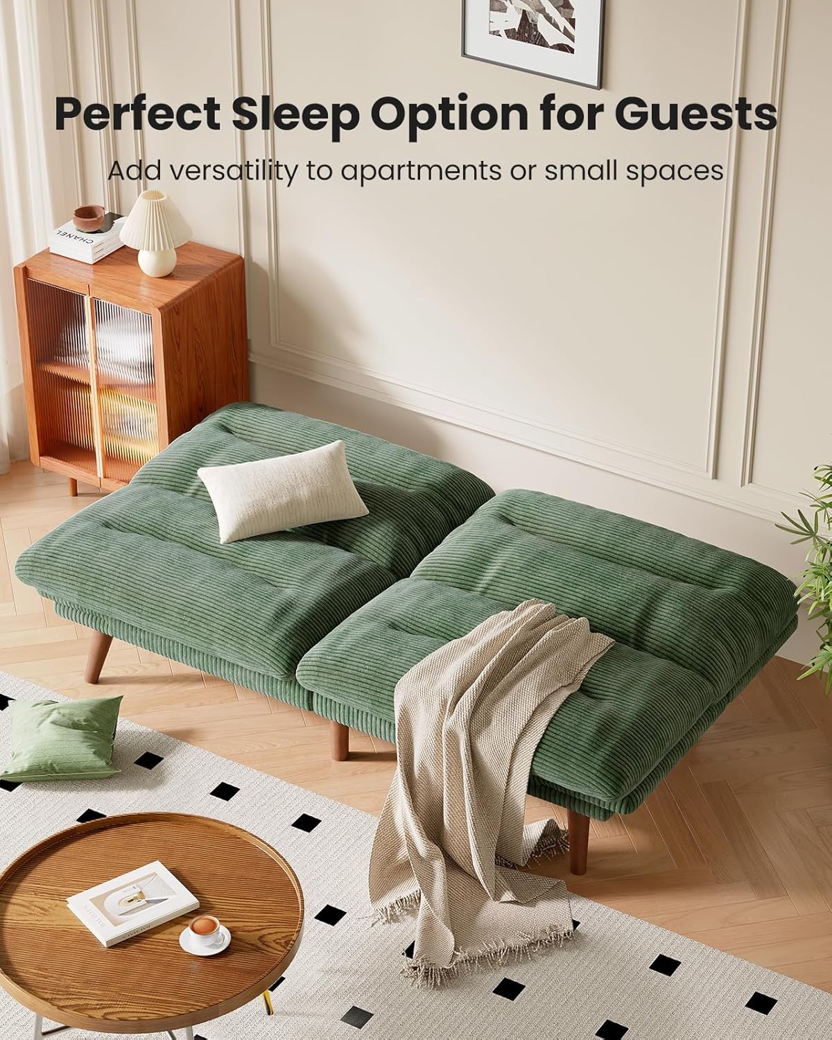 66″Futon Sofa Bed,3-in-1 Futon Couch w/Adjustable Barest & Armrests,